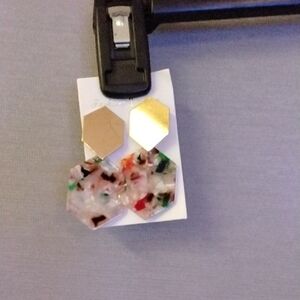 Hexagon Dangle Earrings with Multicolor Accents